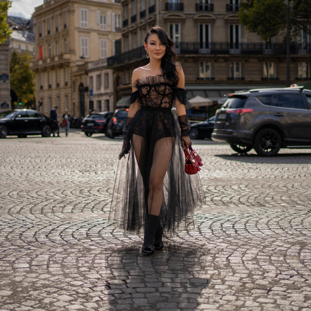 Jessica Wang Street Style After Giambattista Valli Paris Fashion Week SS23