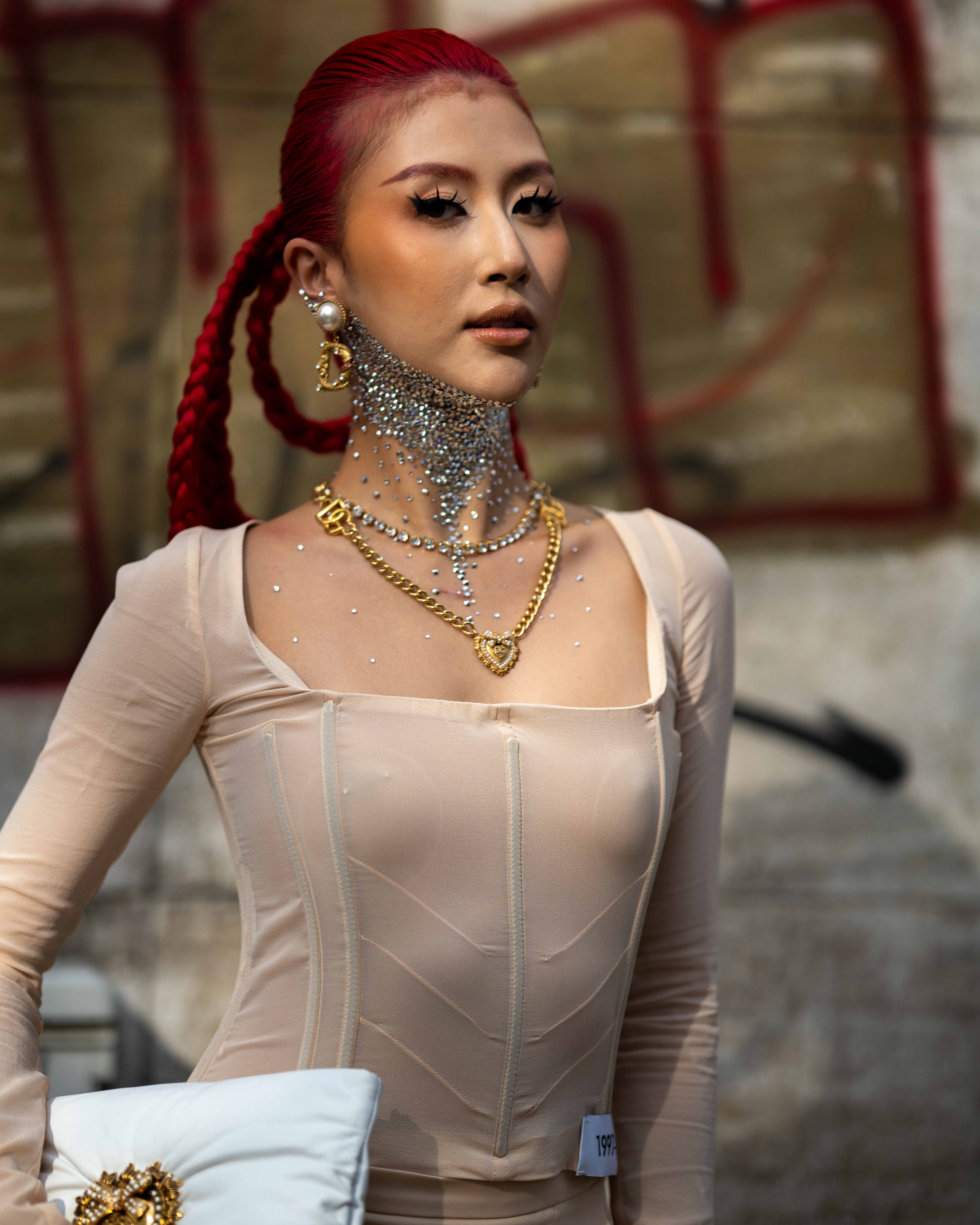 Quynh Anh Shyn Street Style After Dolce & Gabbana FW23-24 Milan Fashion Week