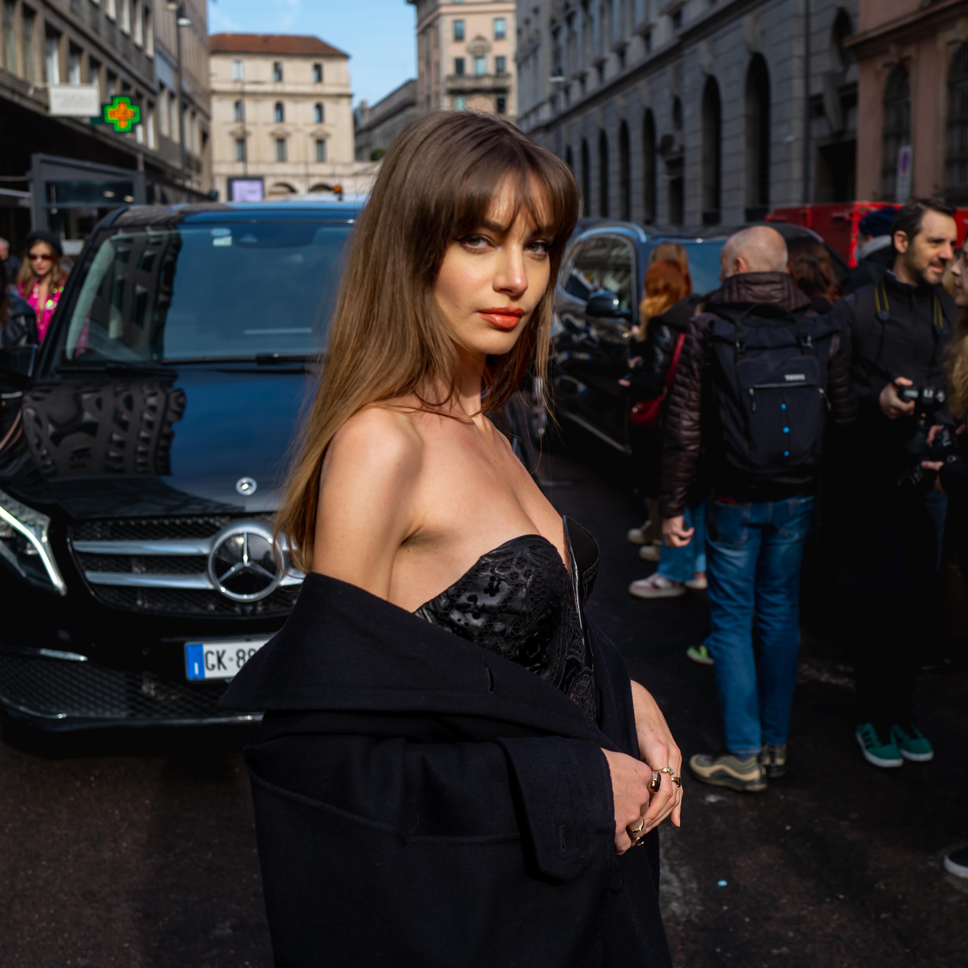 Mara Lafontan Street Style Before Ermanno Scervino FW23-24 Milan Fashion Week